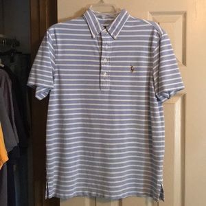 A blue and white striped Ralph Lauren polo